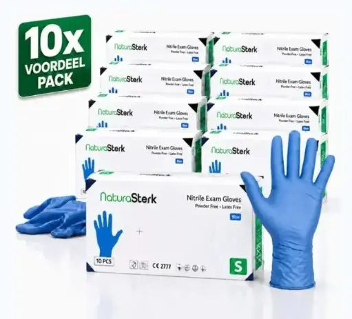 [NS150109] NaturaSterk Wegwerp Handschoenen - Nitril Handschoenen Maat S - 3.5 g - 10 Pakket x 100 Stuks Poedervrij - Latex vrij - Niet Steriel - Blauw  