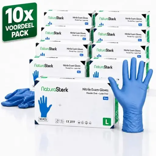 NaturaSterk Handschoenen - Nitril Handschoenen Maat Large - 3.5 g - 10 Pakket x 100 Stuks - Poedervrij - Latex vrij - Niet Steriel - Blauw