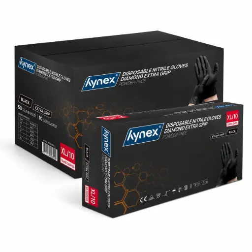 [HN150080] Hynex Nitril Handschoenen XL/10 – 500 Stuks – Zwart – Diamond Extra Grip – 8 Gram – Poedervrij & Latexvrij – Wegwerphandschoenen