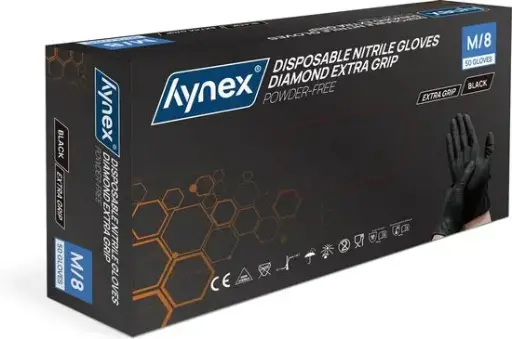 Hynex Diamond Nitril wegwerphandshoenen maat Medium - Zwart 8,0 gr PF met Extra Grip 50 stuks x10 Pakket