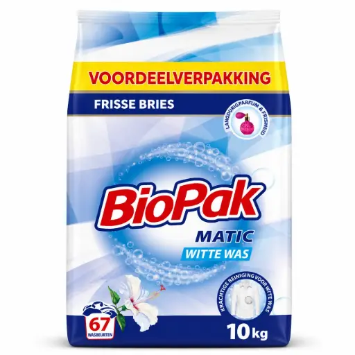 BioPak Matik Waspoeder Witte Was – 10 kg Voordeelverpakking – 67 Wasbeurten – Frisse Bries – Wasmiddel voor Witte Kleding
