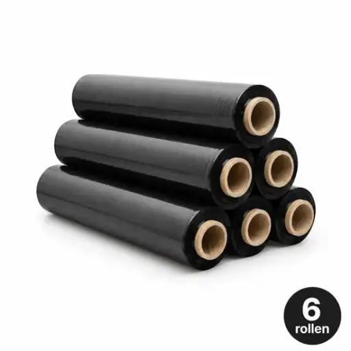 [NM120236] NaturaSterk Handwikkelfolie Zwart – 50 cm x 300 m – 20 micron – Zwarte Stretchfolie / Palletfolie – Doos 6 Rollen