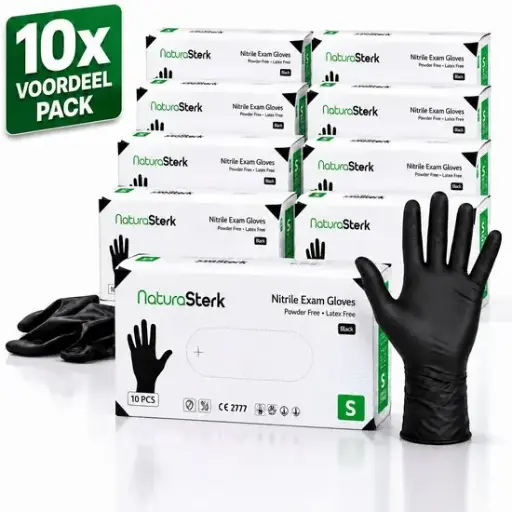 [NS150173] NaturaSterk Handschoenen 3.5g Nitril Zwart 100 Stuks x 10 Pakket a Smal W Cartoon